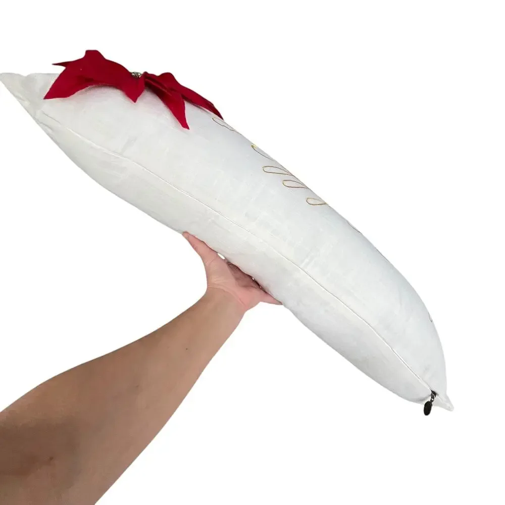 Pier 1 Happy Holidays Poinsettia Pillow Christmas Long White Rectangular READ